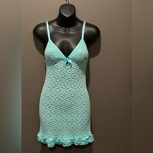 VICTORIA'S SECRET Aqua Lace Chemise with Bow Size Small